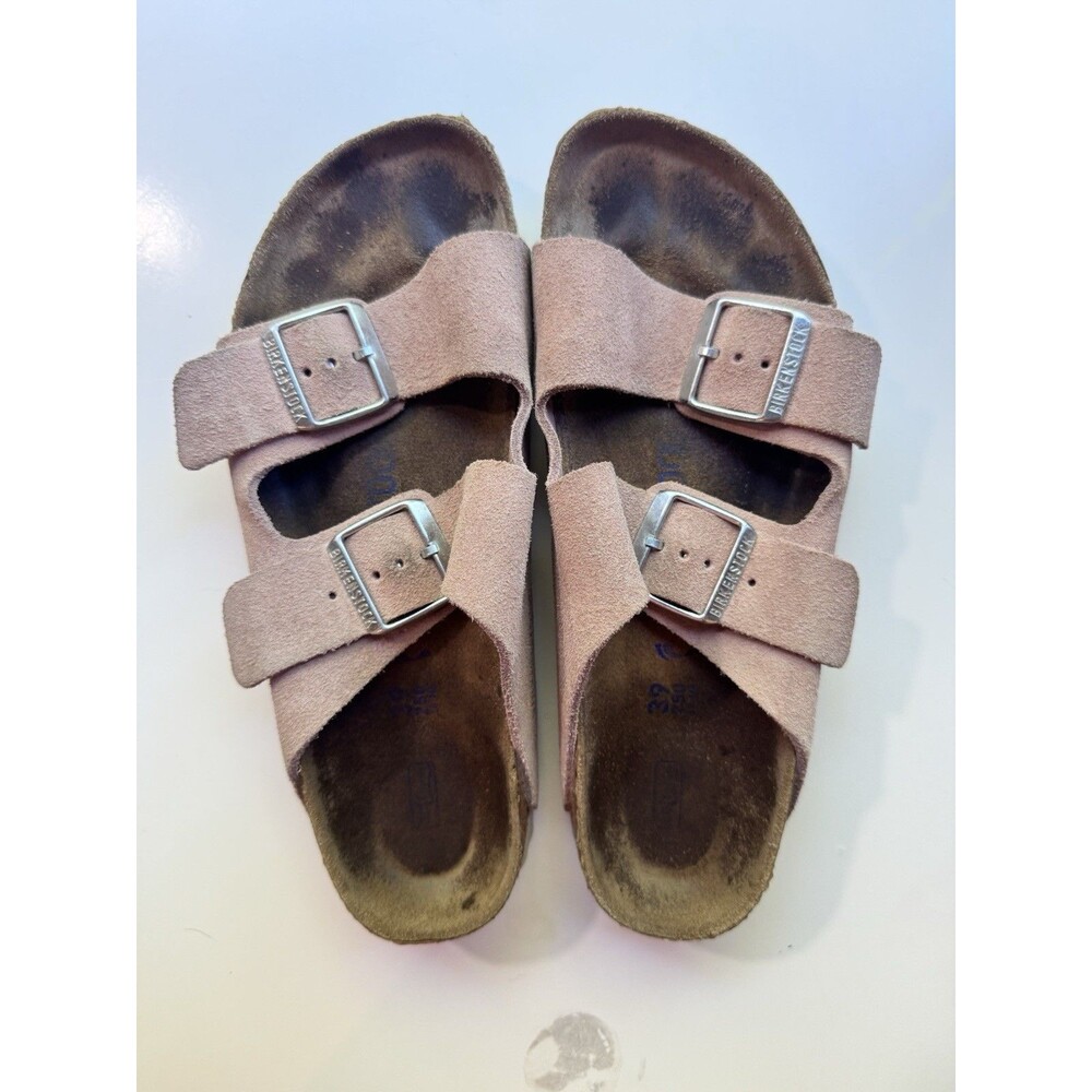 Birkenstock Suede Slide Sandals Pink Double Strap Buckle Adjustable Women's AU 8